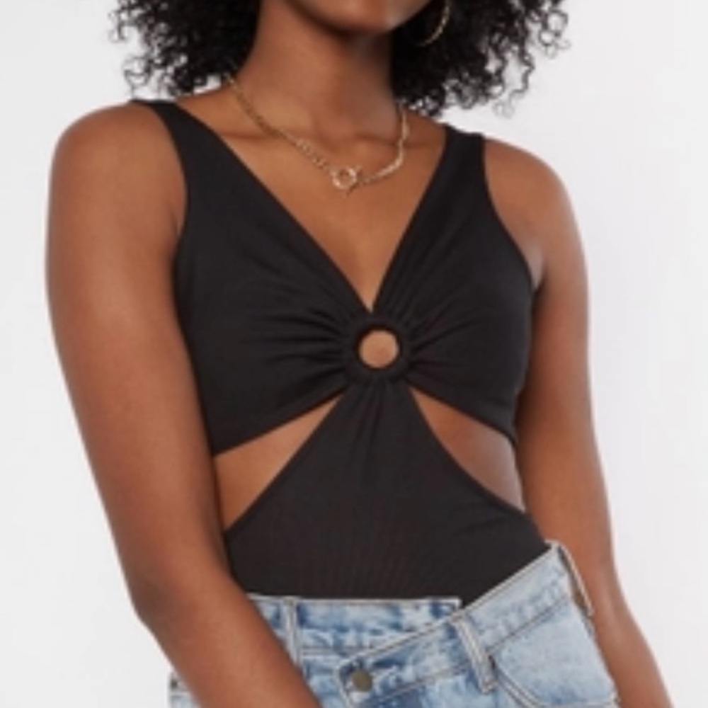 Rue21 Black Cutout Ring Front Bodysuit